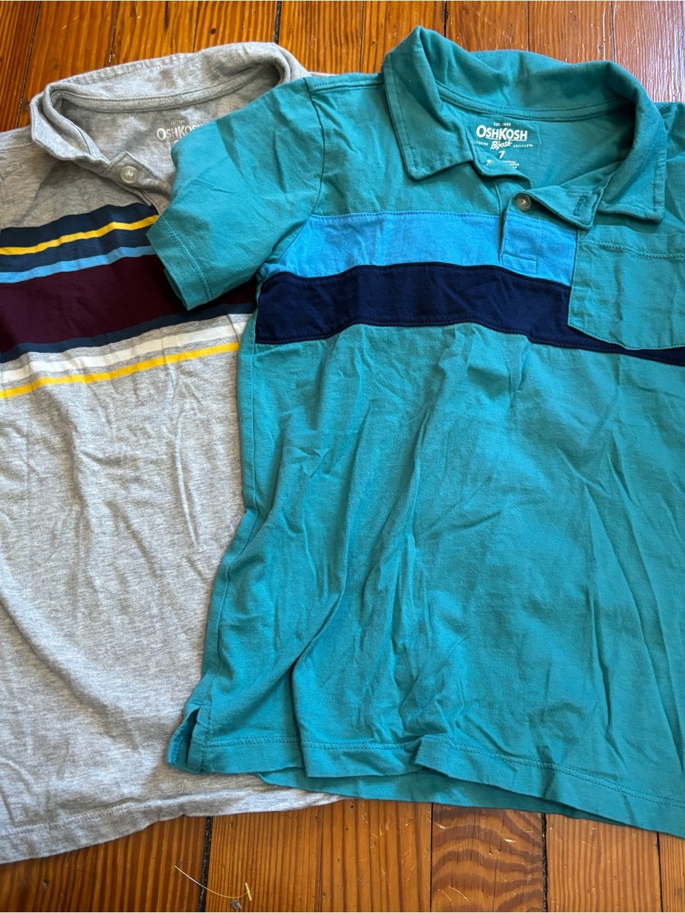 OshKosh Teal Polo Shirt for Kids - Teal Blue Stripe Gray Bundle Size 7 Boys